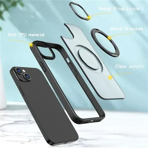 iPhone 15 Plus Hoesje Magnetische Kickstand Back Cover Zwart afbeelding 2