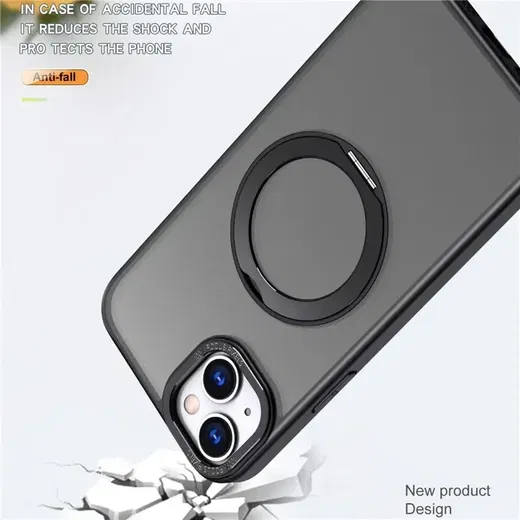 iPhone 15 Plus Hoesje Magnetische Kickstand Back Cover Zwart afbeelding 3