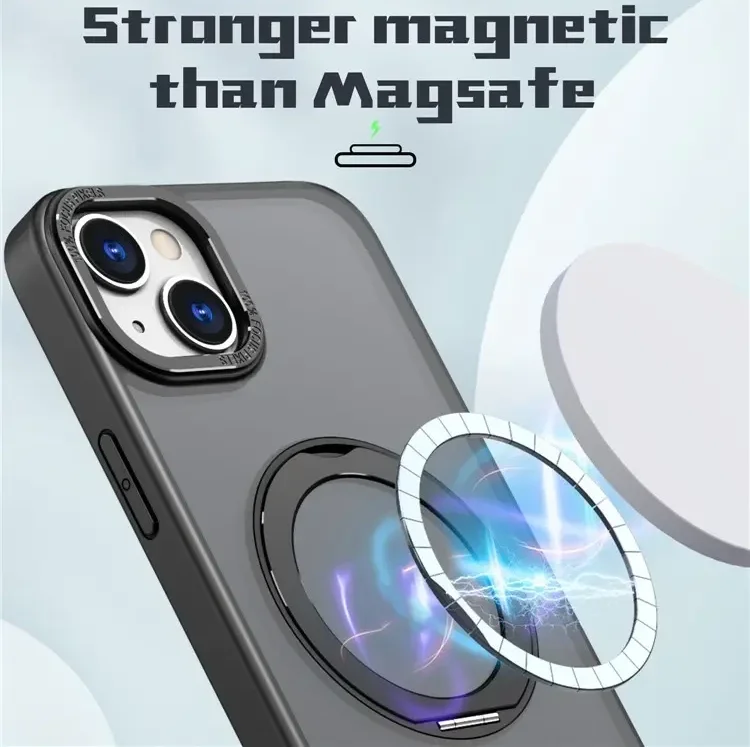 iPhone 15 Plus Hoesje Magnetische Kickstand Back Cover Zwart afbeelding 4