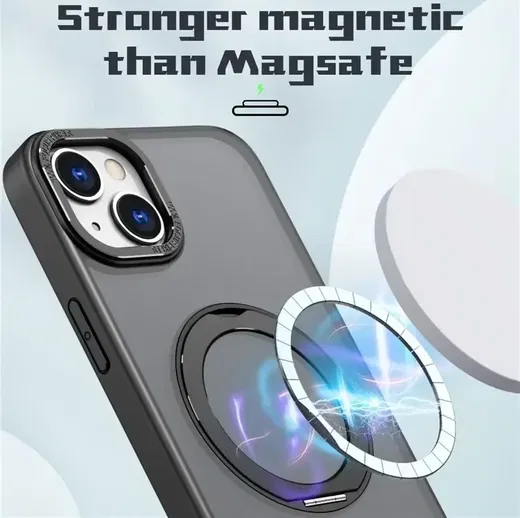 iPhone 15 Plus Hoesje Magnetische Kickstand Back Cover Zwart afbeelding 4