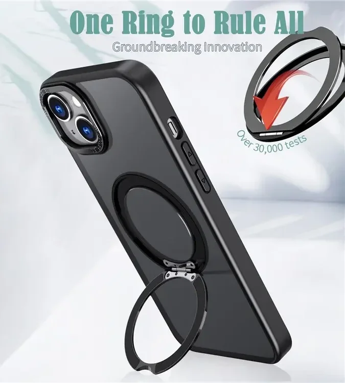 iPhone 15 Plus Hoesje Magnetische Kickstand Back Cover Zwart afbeelding 5