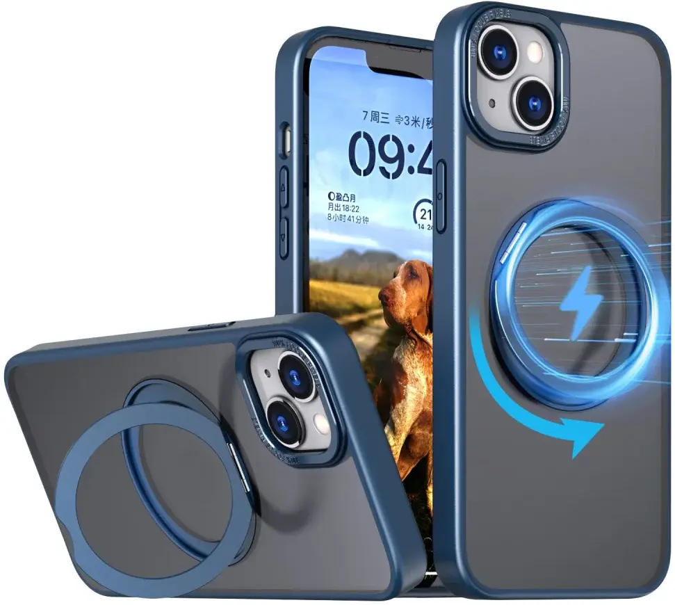 Apple iPhone 15 Plus Hoesje MagSafe Back Cover met Standaard Blauw afbeelding 1
