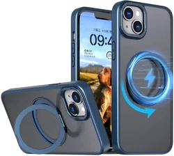 Apple iPhone 15 Plus Hoesje MagSafe Back Cover met Standaard Blauw afbeelding
