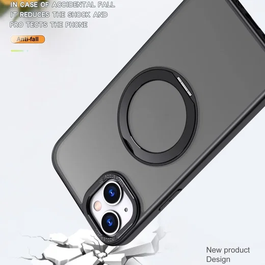 Apple iPhone 15 Hoesje MagSafe Back Cover Kickstand Transparant Zwart afbeelding 3