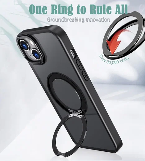 Apple iPhone 15 Hoesje MagSafe Back Cover Kickstand Transparant Zwart afbeelding 6