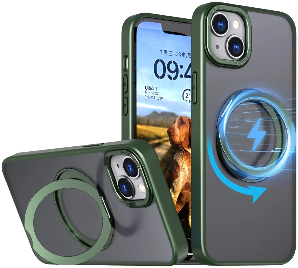 Apple iPhone 15 Hoesje met MagSafe Back Cover met Standaard Groen afbeelding 1