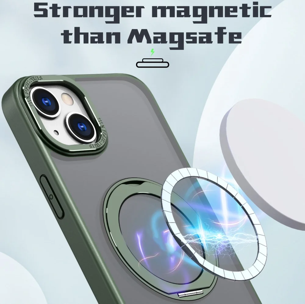 Apple iPhone 15 Hoesje met MagSafe Back Cover met Standaard Groen afbeelding 2