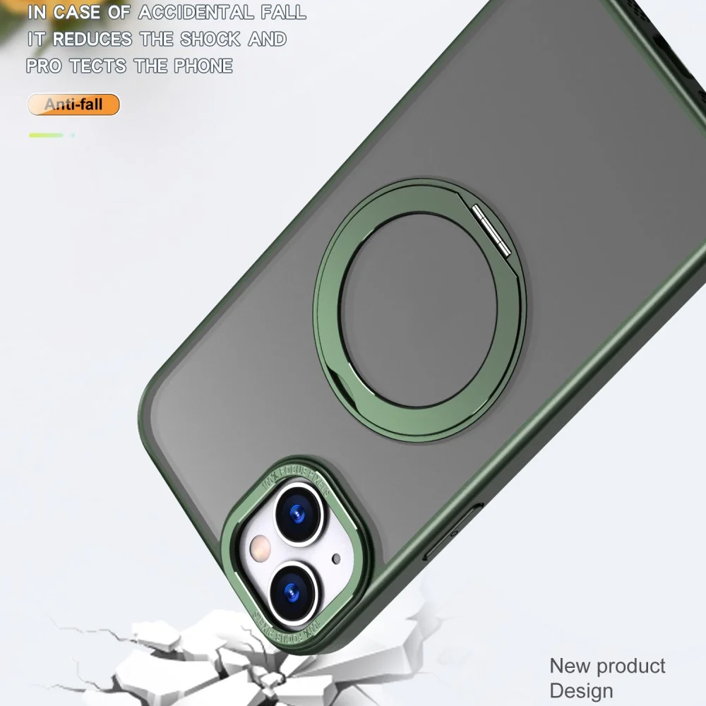 Apple iPhone 15 Hoesje met MagSafe Back Cover met Standaard Groen afbeelding 3