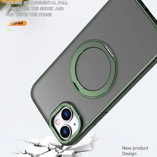 Apple iPhone 15 Hoesje met MagSafe Back Cover met Standaard Groen afbeelding 3