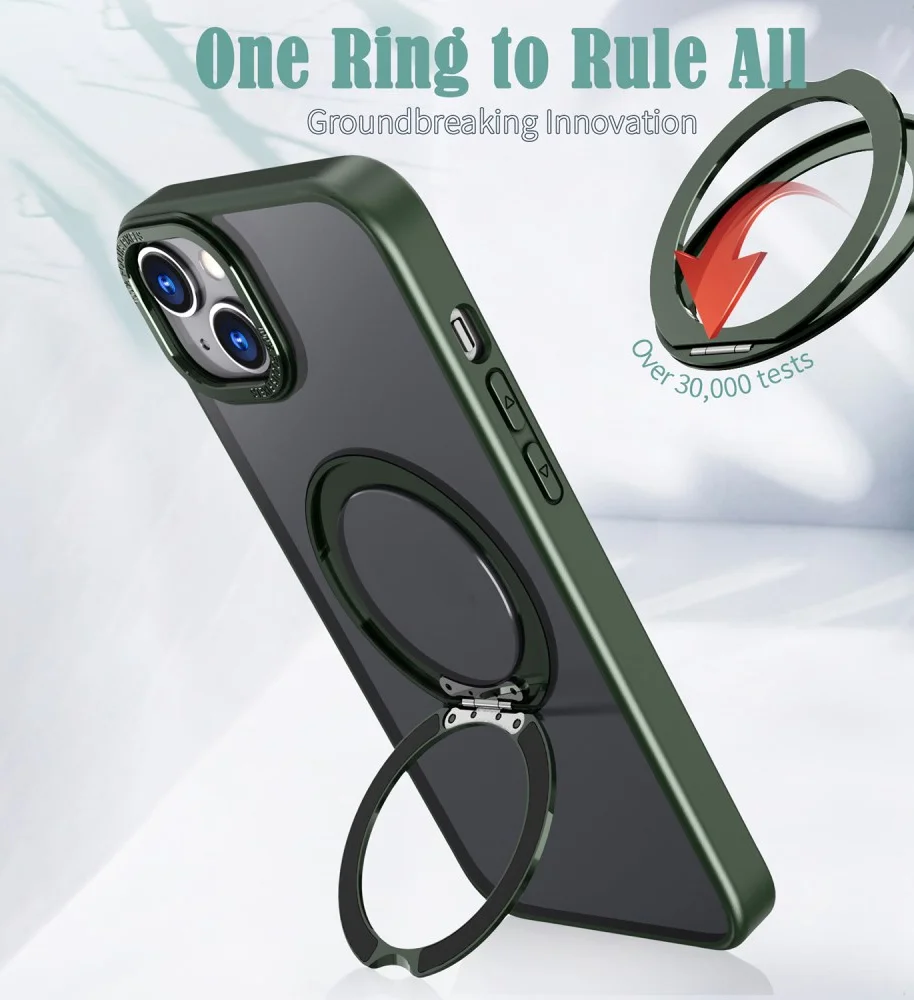 Apple iPhone 15 Hoesje met MagSafe Back Cover met Standaard Groen afbeelding 4
