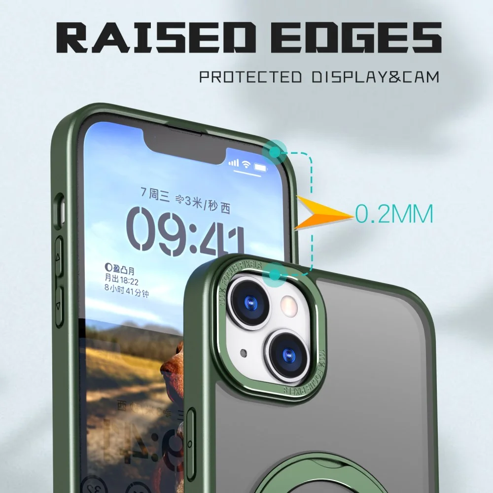 Apple iPhone 15 Hoesje met MagSafe Back Cover met Standaard Groen afbeelding 6