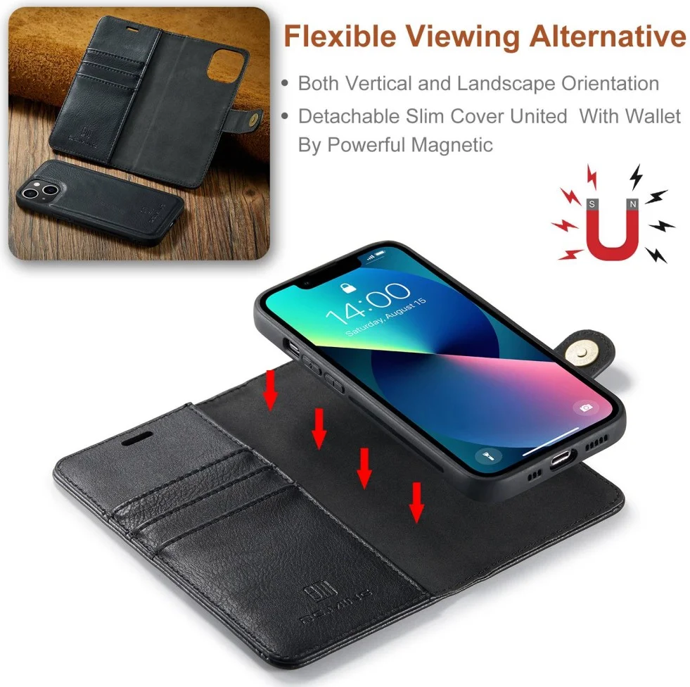 DG Ming Apple iPhone 15 Hoesje 2-in-1 Book Case en Back Cover Zwart afbeelding 5