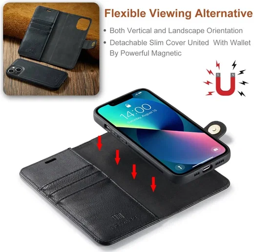 DG Ming Apple iPhone 15 Hoesje 2-in-1 Book Case en Back Cover Zwart afbeelding 5