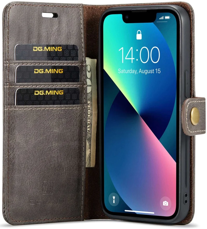 DG Ming Apple iPhone 15 Hoesje 2-in-1 Book Case en Back Cover Grijs afbeelding 1