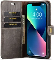 DG Ming Apple iPhone 15 Hoesje 2-in-1 Book Case en Back Cover Grijs afbeelding