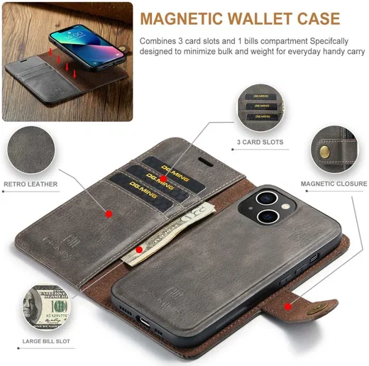 DG Ming Apple iPhone 15 Hoesje 2-in-1 Book Case en Back Cover Grijs afbeelding 4