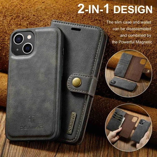DG Ming Apple iPhone 15 Hoesje 2-in-1 Book Case en Back Cover Grijs afbeelding 5