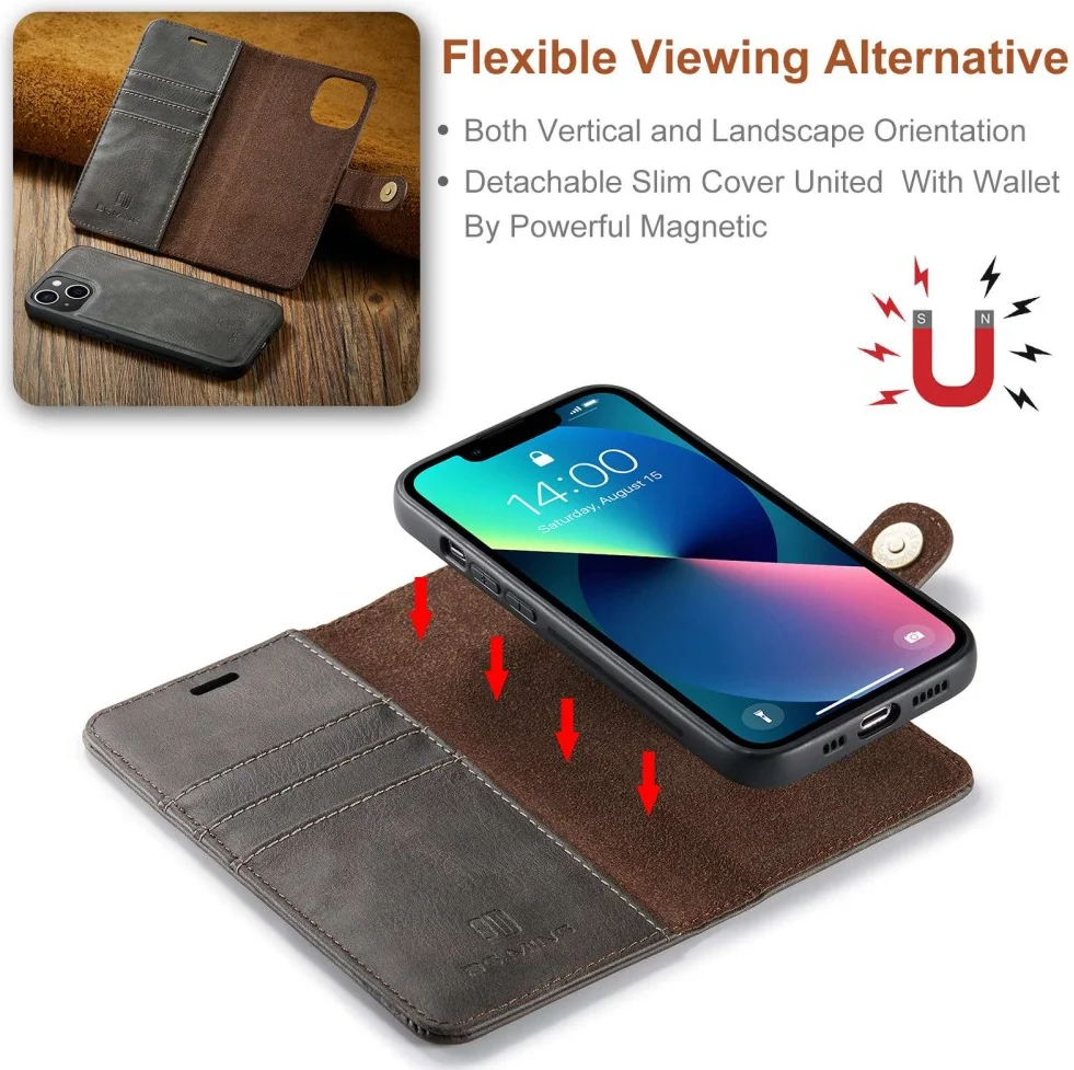 DG Ming Apple iPhone 15 Hoesje 2-in-1 Book Case en Back Cover Grijs afbeelding 6