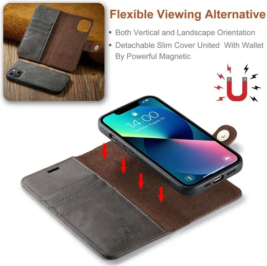 DG Ming Apple iPhone 15 Hoesje 2-in-1 Book Case en Back Cover Grijs afbeelding 6