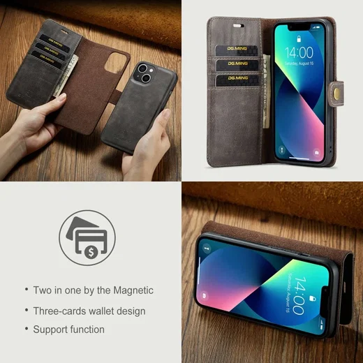 DG Ming Apple iPhone 15 Hoesje 2-in-1 Book Case en Back Cover Grijs afbeelding 7