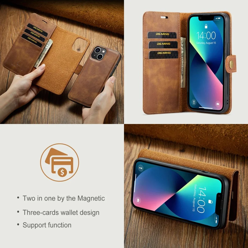 DG Ming Apple iPhone 15 Hoesje 2-in-1 Book Case en Back Cover Bruin afbeelding 4