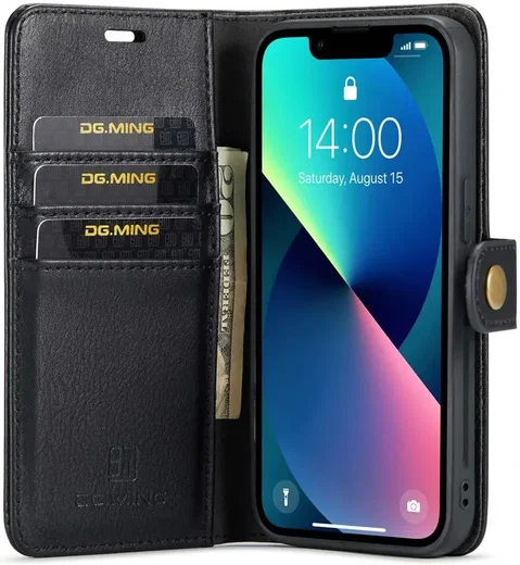 DG Ming Apple iPhone 15 Plus Hoesje Retro Wallet Book Case Zwart afbeelding 1