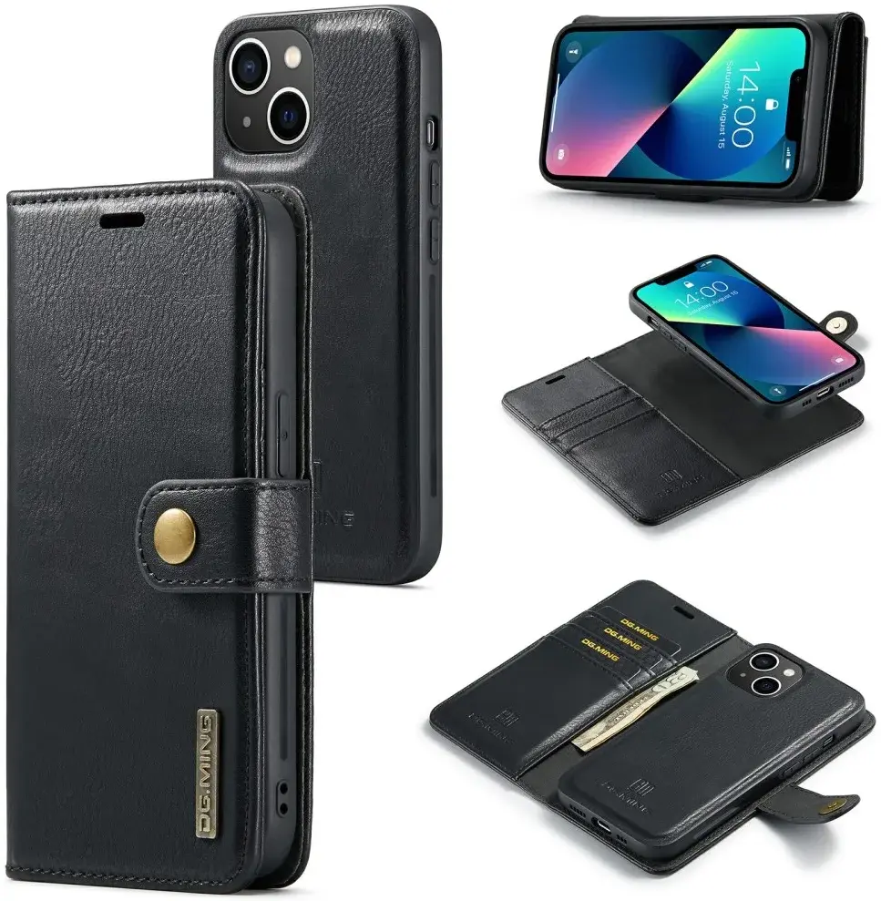 DG Ming Apple iPhone 15 Plus Hoesje Retro Wallet Book Case Zwart afbeelding 2