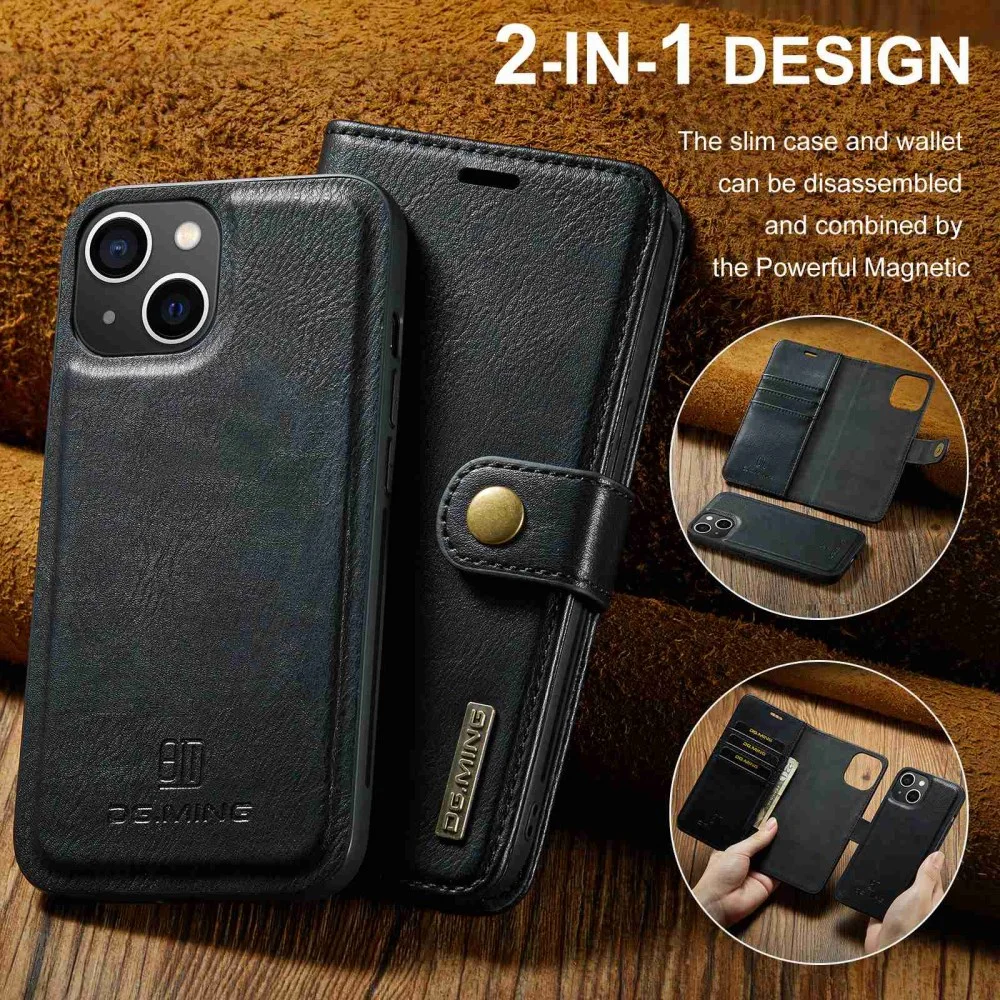 DG Ming Apple iPhone 15 Plus Hoesje Retro Wallet Book Case Zwart afbeelding 3
