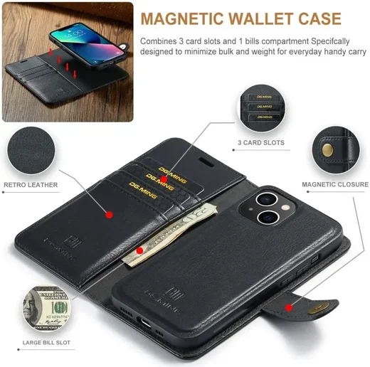 DG Ming Apple iPhone 15 Plus Hoesje Retro Wallet Book Case Zwart afbeelding 4