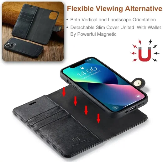 DG Ming Apple iPhone 15 Plus Hoesje Retro Wallet Book Case Zwart afbeelding 5