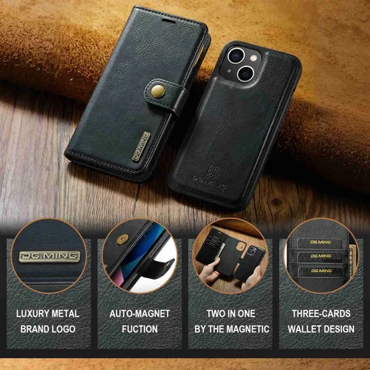 DG Ming Apple iPhone 15 Plus Hoesje Retro Wallet Book Case Zwart afbeelding 6