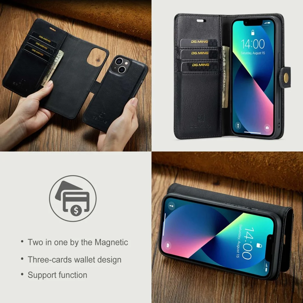 DG Ming Apple iPhone 15 Plus Hoesje Retro Wallet Book Case Zwart afbeelding 7