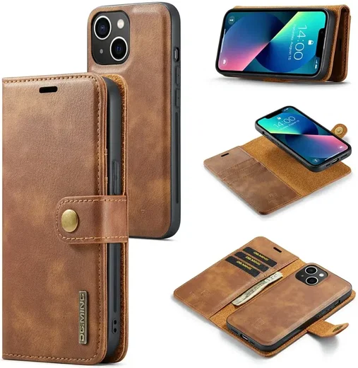 DG Ming Apple iPhone 15 Plus Hoesje Retro Wallet Book Case Bruin afbeelding 2