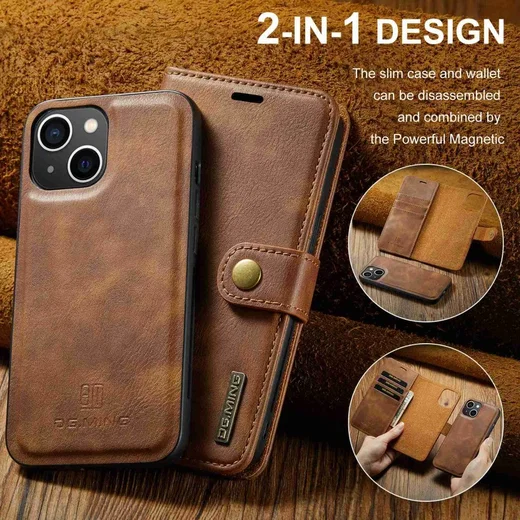 DG Ming Apple iPhone 15 Plus Hoesje Retro Wallet Book Case Bruin afbeelding 3