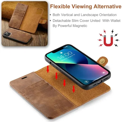 DG Ming Apple iPhone 15 Plus Hoesje Retro Wallet Book Case Bruin afbeelding 5