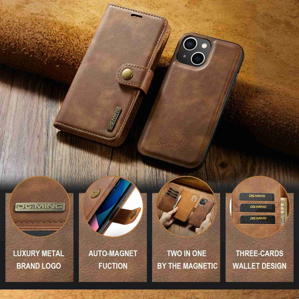 DG Ming Apple iPhone 15 Plus Hoesje Retro Wallet Book Case Bruin afbeelding 6