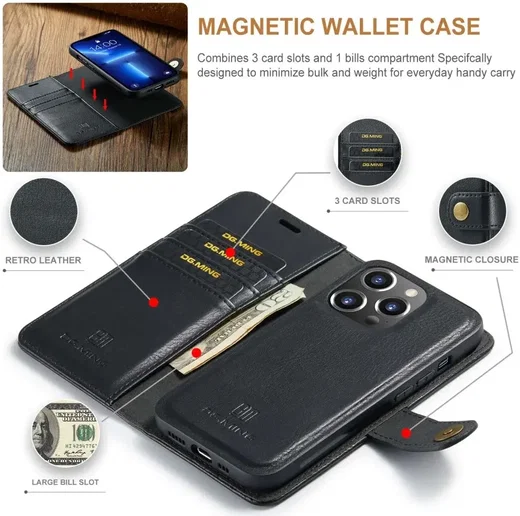 DG Ming Apple iPhone 15 Pro Hoesje Retro Wallet Book Case Zwart afbeelding 4