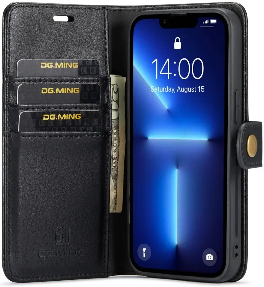 DG Ming Apple iPhone 15 Pro Max Hoesje Retro Wallet Book Case Zwart afbeelding 1