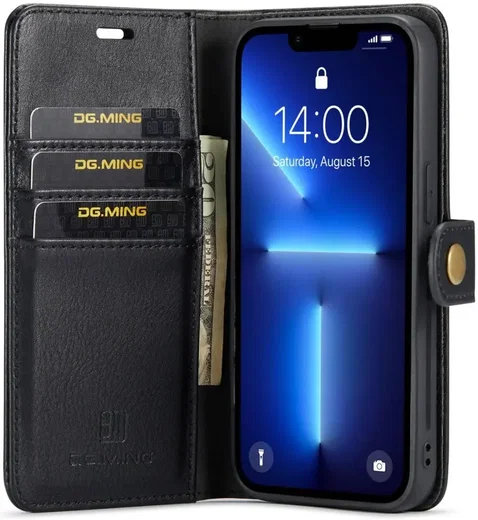 DG Ming Apple iPhone 15 Pro Max Hoesje Retro Wallet Book Case Zwart afbeelding 1