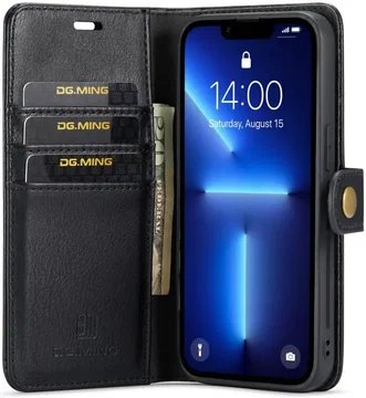 DG Ming Apple iPhone 15 Pro Max Hoesje Retro Wallet Book Case Zwart