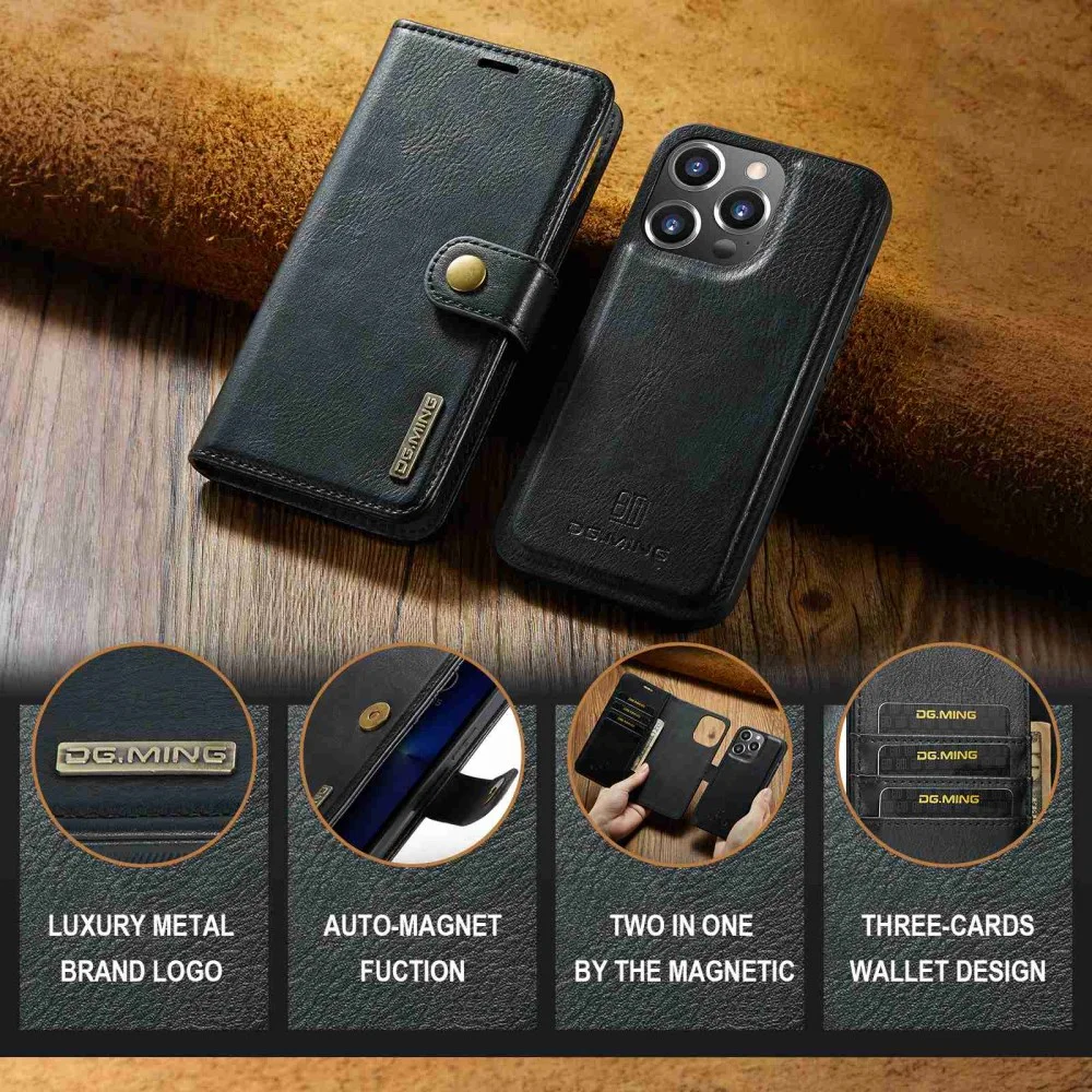 DG Ming Apple iPhone 15 Pro Max Hoesje Retro Wallet Book Case Zwart afbeelding 6