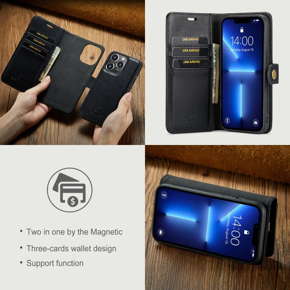 DG Ming Apple iPhone 15 Pro Max Hoesje Retro Wallet Book Case Zwart afbeelding 7