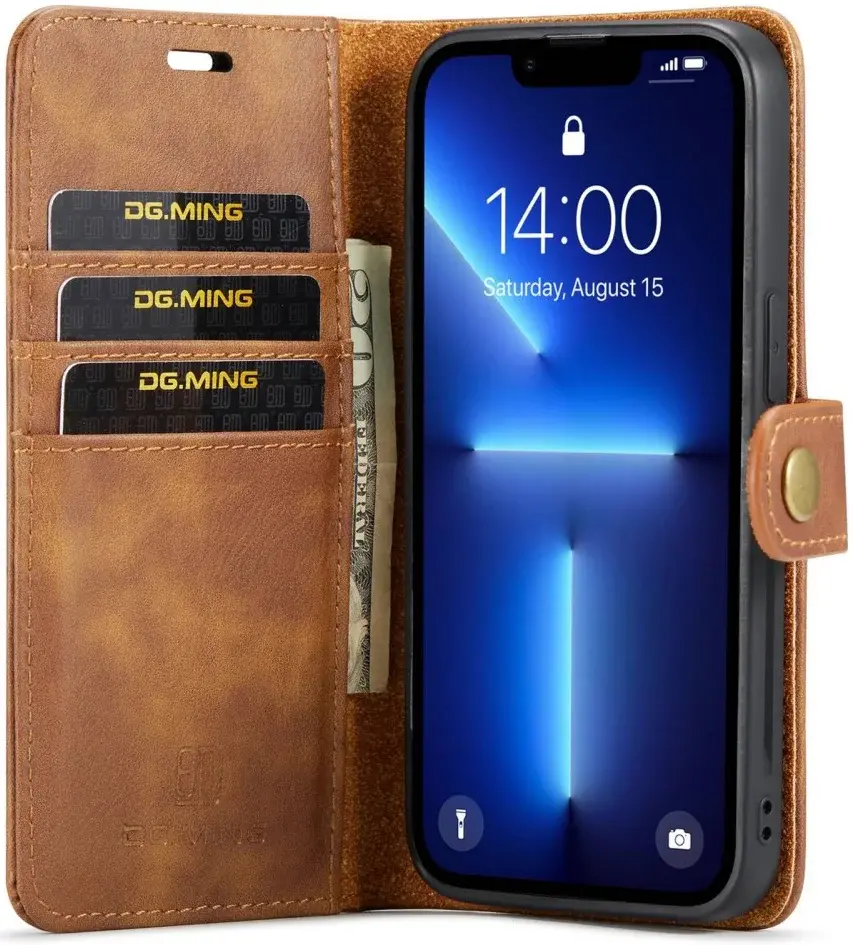 DG Ming Apple iPhone 15 Pro Max Hoesje Retro Wallet Book Case Bruin afbeelding 1
