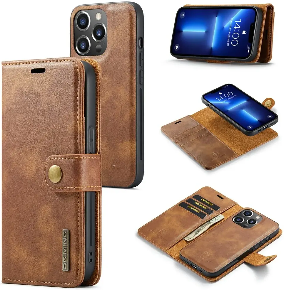 DG Ming Apple iPhone 15 Pro Max Hoesje Retro Wallet Book Case Bruin afbeelding 2