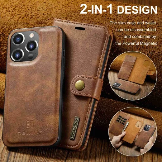 DG Ming Apple iPhone 15 Pro Max Hoesje Retro Wallet Book Case Bruin afbeelding 3