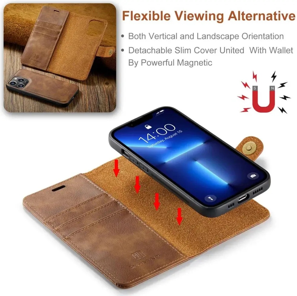 DG Ming Apple iPhone 15 Pro Max Hoesje Retro Wallet Book Case Bruin afbeelding 5