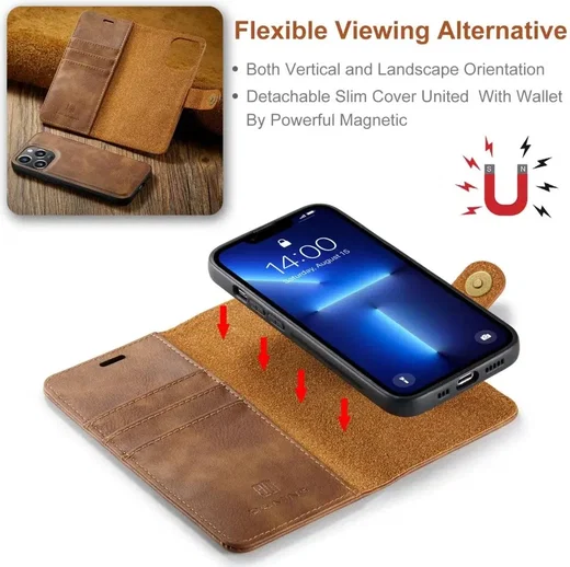 DG Ming Apple iPhone 15 Pro Max Hoesje Retro Wallet Book Case Bruin afbeelding 5