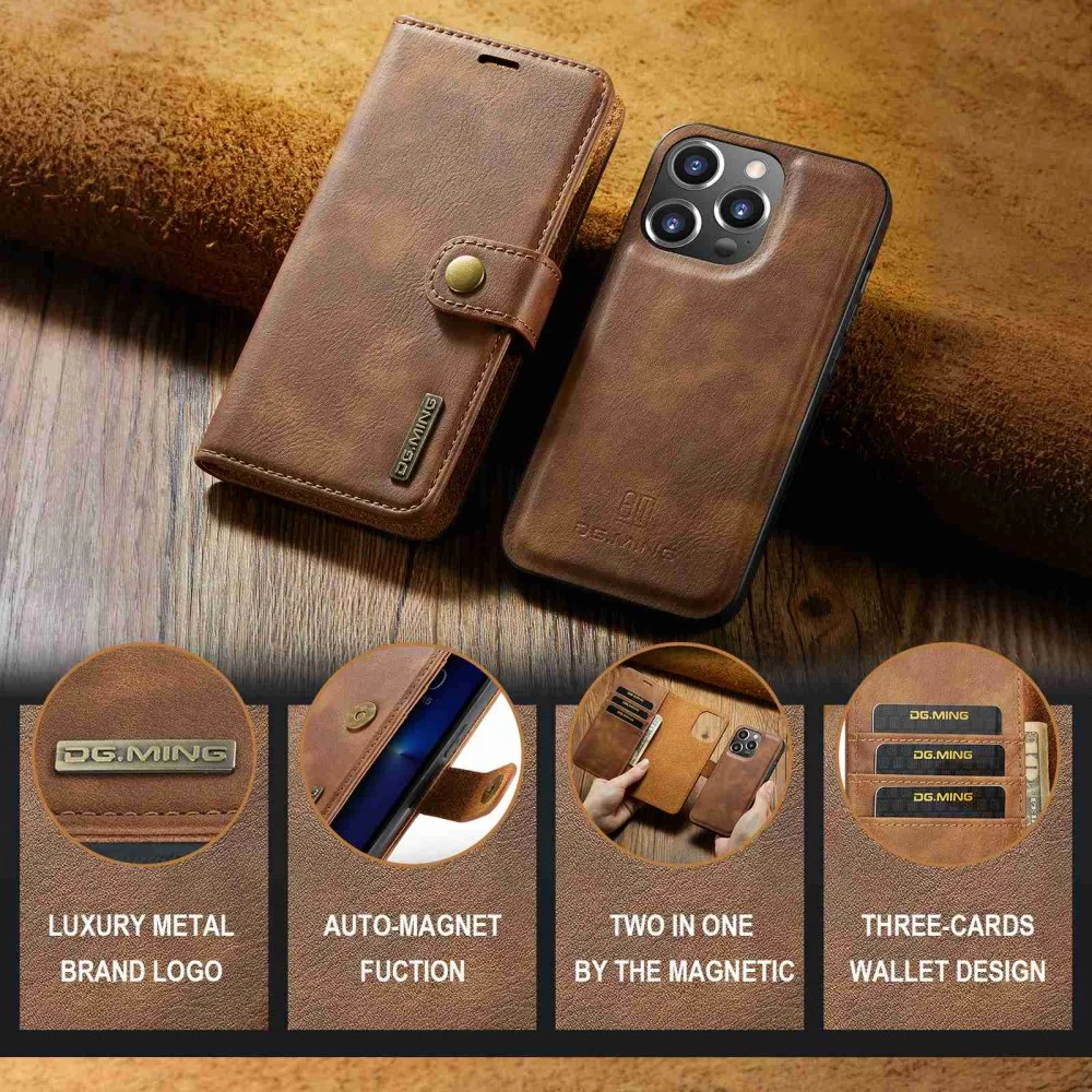 DG Ming Apple iPhone 15 Pro Max Hoesje Retro Wallet Book Case Bruin afbeelding 6