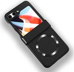 Samsung Galaxy Z Flip 5 Hoesje met MagSafe Stoffen Back Cover Zwart afbeelding