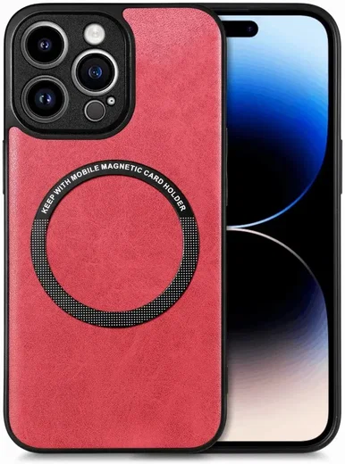 Apple iPhone 15 Pro Max Hoesje MagSafe Kunstleer Back Cover Rood afbeelding 1